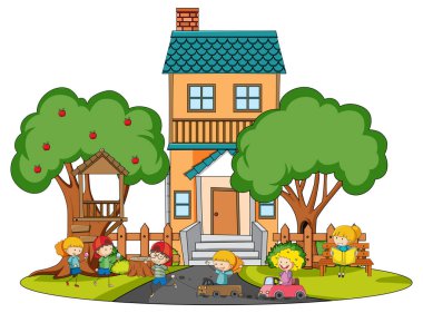 Doodle House çizgi film tasarımı illüstrasyonu