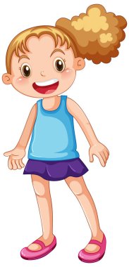 Sevimli mutlu kız çizgi film karakteri çizimi