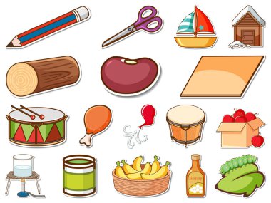 Sticker set of mixed daily objects illustration