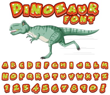 Dinozor karakter çiziminde İngilizce alfabeler için yazı tipi tasarımı