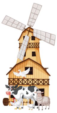 Çiftlik illüstrasyonunda birçok hayvan