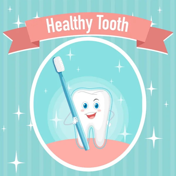 Dental Healthy Big Teeth Holding Toothbrush Poster Illustration — Stockvector