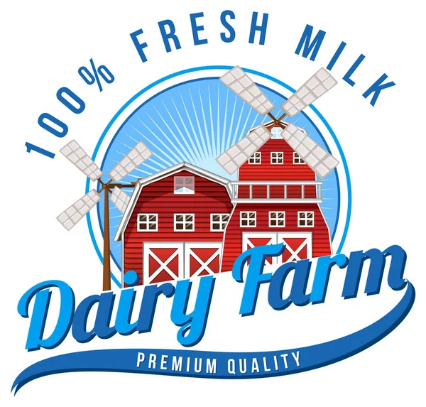 Dairy Farm Lettering Logo Barn Windmill Illustration — Stock Vector