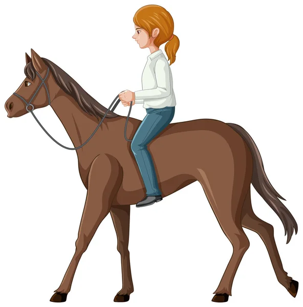 Woman Riding Horse Cartoon Illustration — Stock Vector