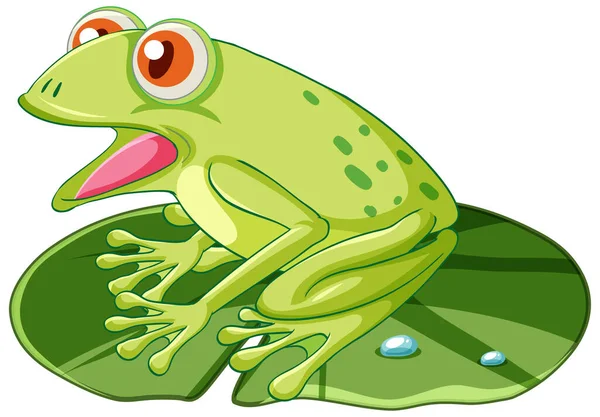 Green Frog Sitting Lotus Leaf Illustration — Stockvektor