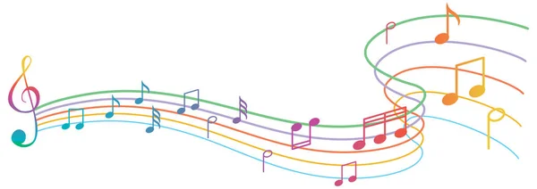 Notas Música Arco Iris Colorido Sobre Fondo Blanco Ilustración — Vector de stock