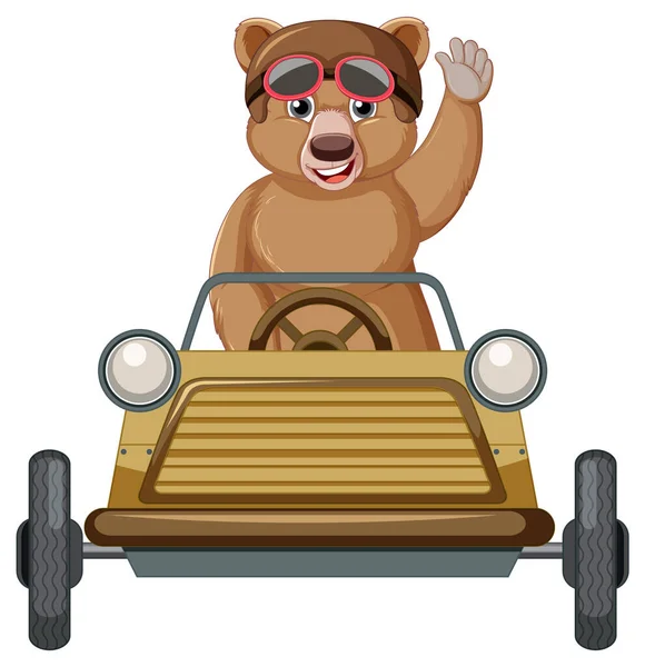 Cute Cartoon Bear Drive Car White Background Illustration — Wektor stockowy