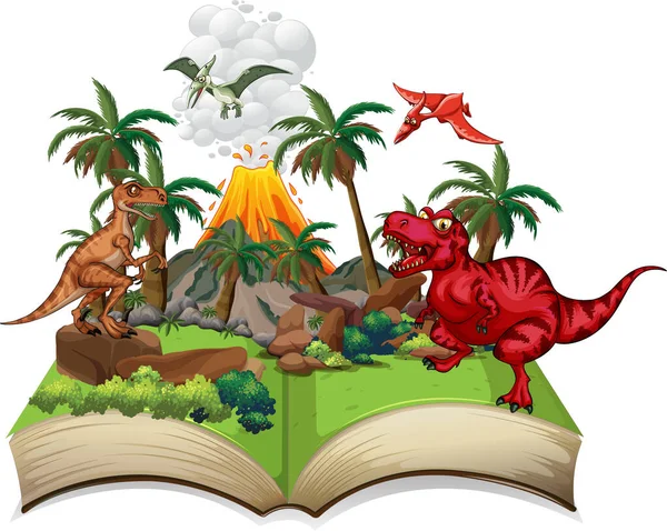 Storybook Dinosaurs Woods Illustration — Stockvektor