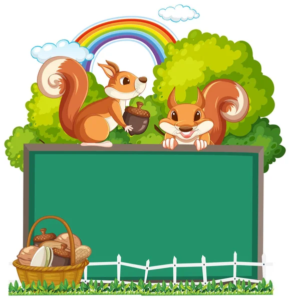 Board Template Two Squirrels Trees Illustration — Stockvector
