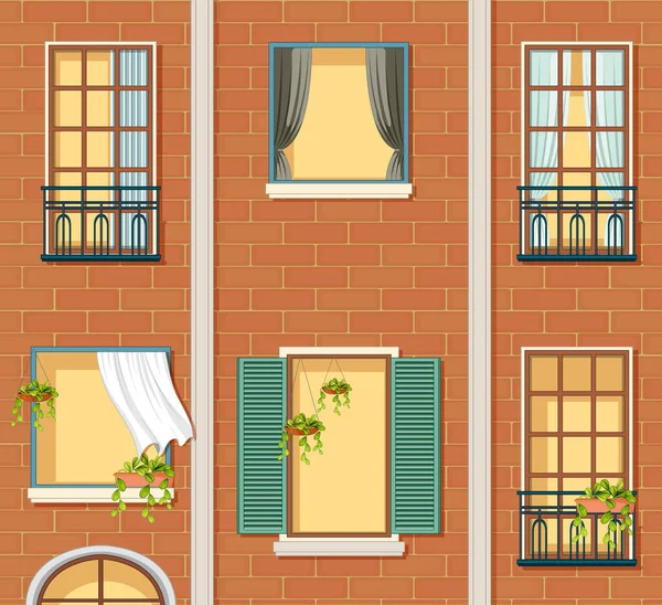 Windows Apartment Building Facade Illustration — Stock Vector