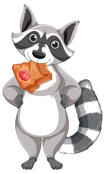 Cute Raccoon Donut Bag Illustration — Stockový vektor