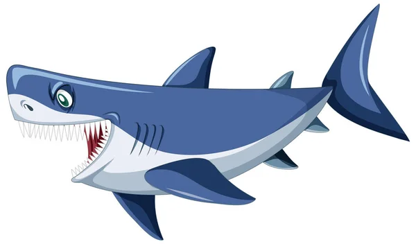 Aggressive Great White Shark Cartoon Illustration — Stock Vector