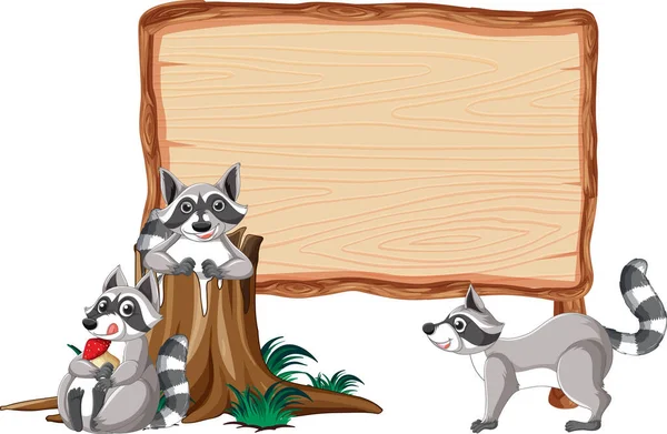 Empty Wood Board Raccoon Cartoon Illustration — 스톡 벡터