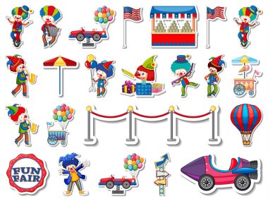 Eğlence parkı çıkartması ve eğlenceli nesneler çizimi