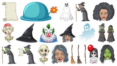 Beyaz arkaplanda Cadılar Bayramı canavarları