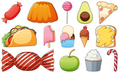 Beyaz arkaplan illüstrasyonunda klasik tarz çizgi film seti