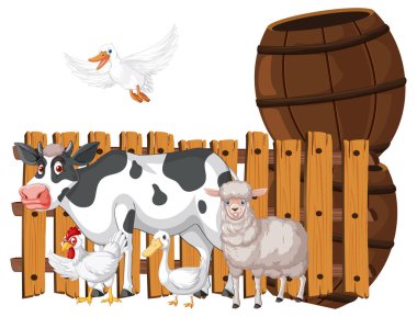 Beyaz arkaplandaki çiftlik hayvanları