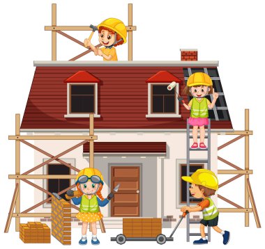 İşçi illüstrasyonuyla izole edilmiş inşaat alanı