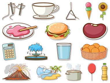 Sticker set of mixed daily objects illustration