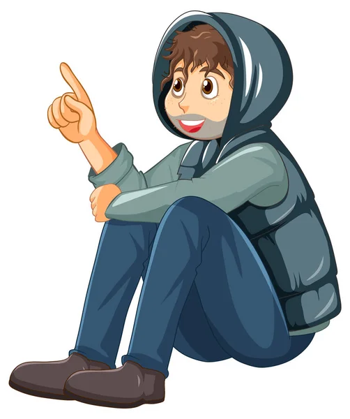 Homeless Man Sitting Cartoon Character Illustration — ストックベクタ