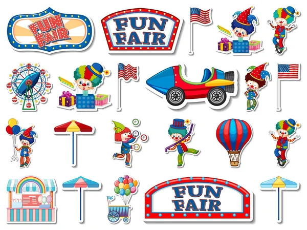 Sticker Set Amusement Park Fun Fair Objects Illustration — Stockový vektor