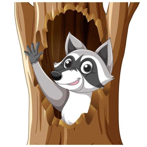 Raccoon Waving Hand Hollow Illustration — Image vectorielle