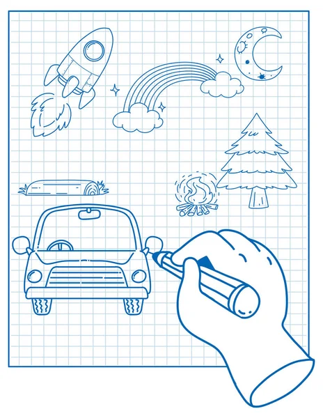 Conjunto Crianças Simples Desenho Mão Objetos Ilustração —  Vetores de Stock