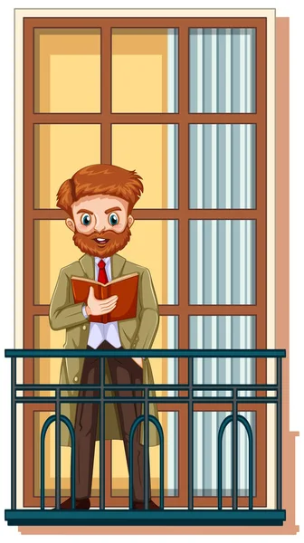 Business Man Standing Balcony Illustration — Stockvector