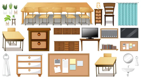 Beyaz arkaplandaki mobilyalar ve ev aletleri