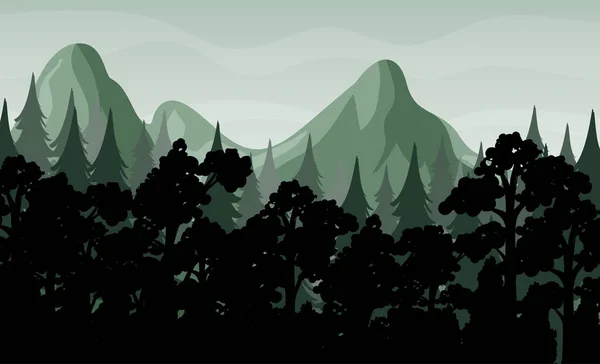 Silueta Sombra Escena Del Bosque Ilustración — Vector de stock