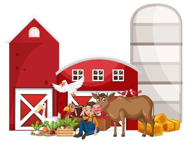 Tema Agricultura Con Ilustración Del Agricultor — Vector de stock