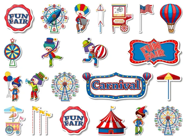 Sticker Set Amusement Park Fun Fair Objects Illustration — Stockvektor