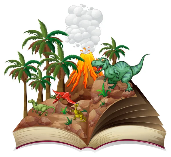 Libro Dinosaurios Bosque Ilustración — Archivo Imágenes Vectoriales
