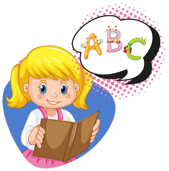 Girl Reading Book English Illustration — Stok Vektör