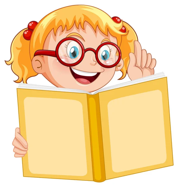 Kleines Mädchen Liest Buch Illustration — Stockvektor