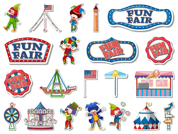 Sticker Set Amusement Park Fun Fair Objects Illustration — ストックベクタ