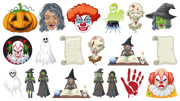 Halloween Zestaw Przerażającymi Potworami Ilustracji — Wektor stockowy