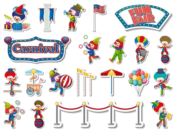 Sticker Set Amusement Park Fun Fair Objects Illustration — Wektor stockowy