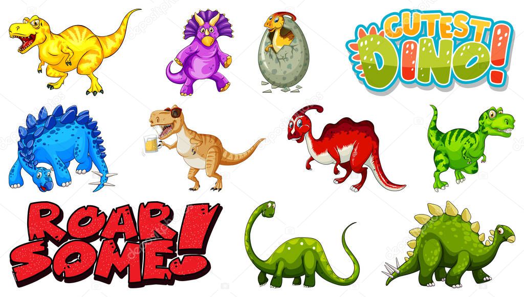 Font design and many dinosaurs illustration