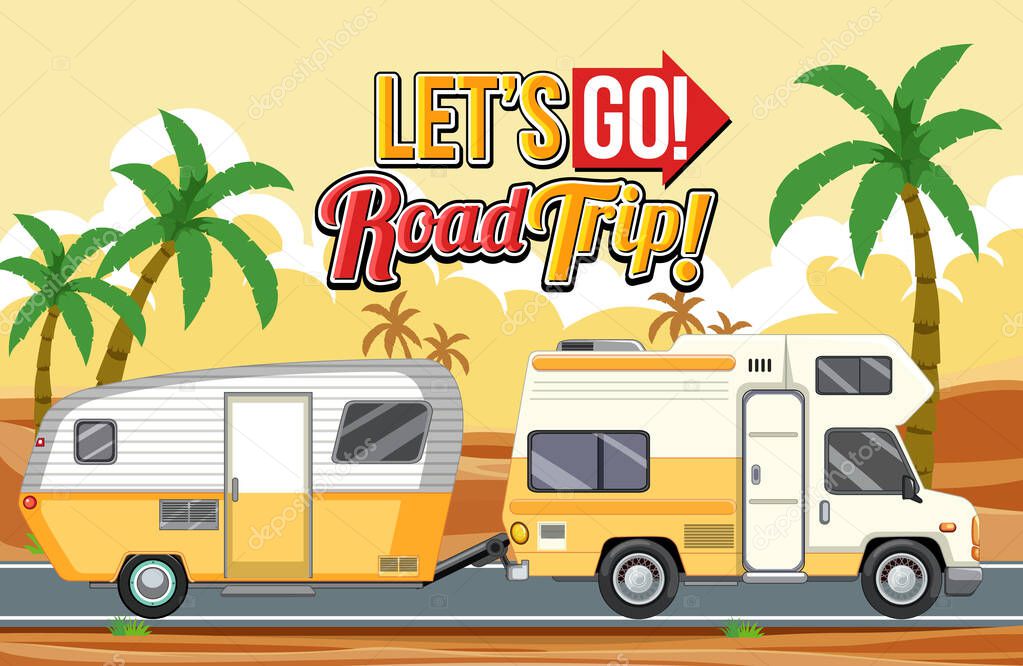 Lets go on a road trip with desert background illustration