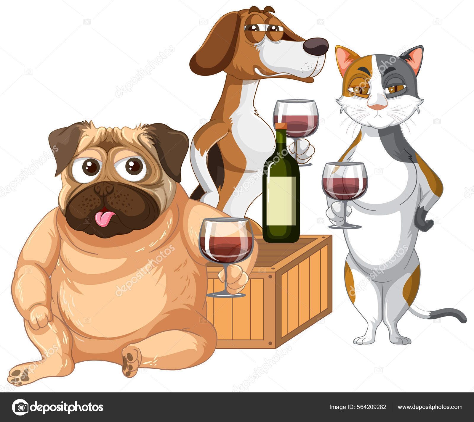 Grupo Gato Cão Bebendo Vinho Ilustração Vetor de ©interactimages 564209282, image size:1600x1426