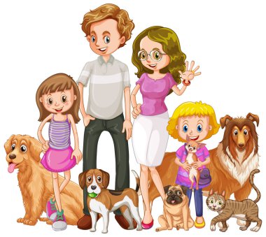Bir sürü köpeği olan mutlu bir aile