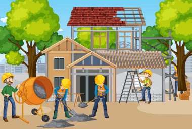 İşçi illüstrasyonlu inşaat alanı