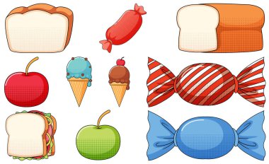 Beyaz arkaplan illüstrasyonunda klasik tarz çizgi film seti