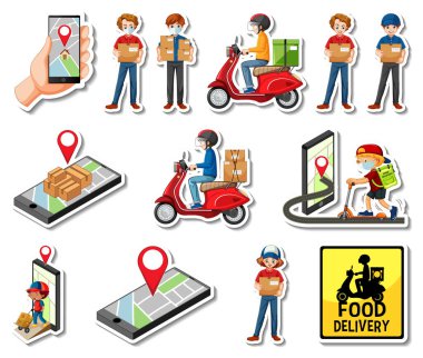 Teslimat nesneleri ve çizgi film karakterleri çizimleri etiketi