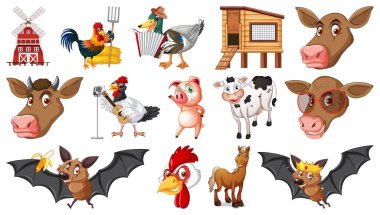 Beyaz arkaplandaki çiftlik hayvanları