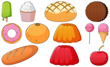 Beyaz arkaplan illüstrasyonunda klasik tarz çizgi film seti