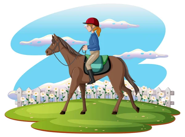 Scene Girl Riding Horse Illustration — Stock Vector