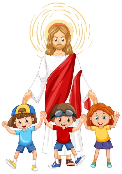 Jesus Und Kinder Auf Weißem Hintergrund — Stockvektor