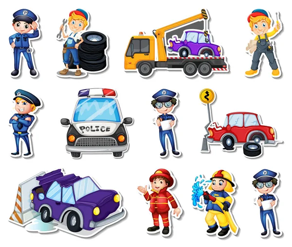 Sticker Set Professions Characters Objects Illustration —  Vetores de Stock